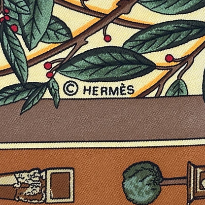 Hermes Scarf Carre 90 le Songe de Poliphile's Dream Silk Brown Green Animal — view 4