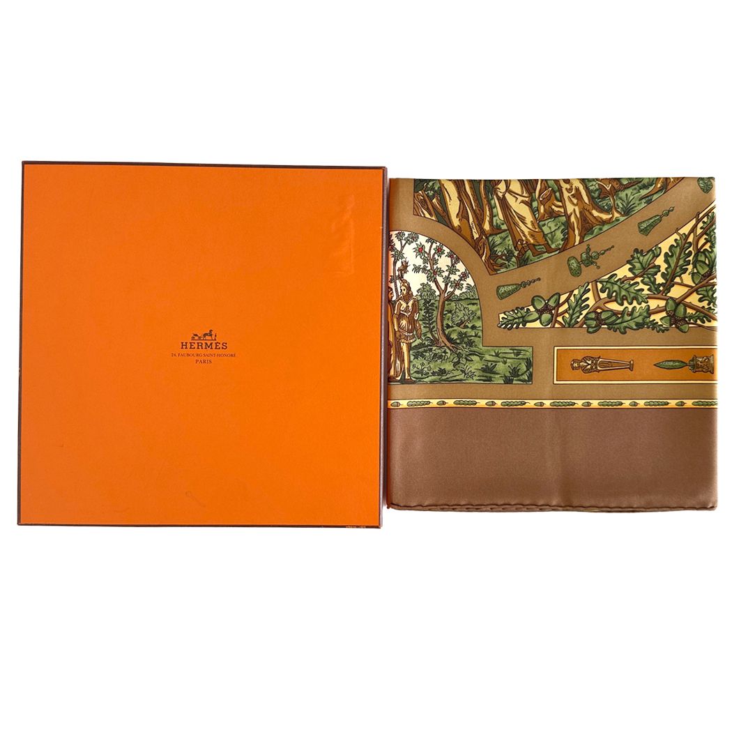Hermes Scarf Carre 90 le Songe de Poliphile's Dream Silk Brown Green Animal — view 6