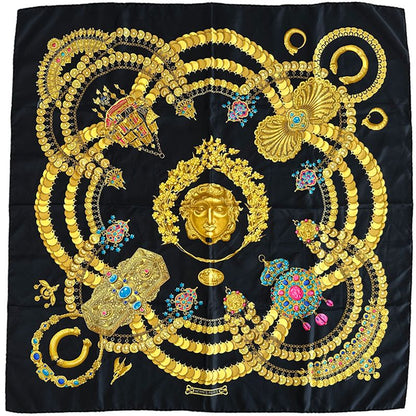 Hermes Scarf Carre 90 Kosmima Space Silk Black Ancient Greece Goldsmith Large