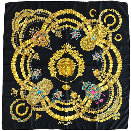 Hermes Scarf Carre 90 Kosmima Space Silk Black Ancient Greece Goldsmith Large
