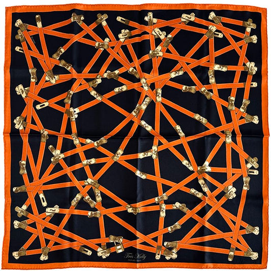 Hermes Scarf Carre 70 Tres Kelly Silk Orange Black