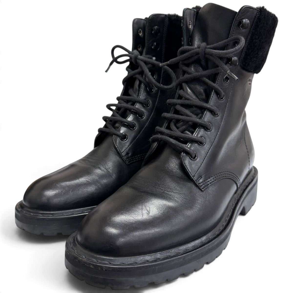 Saint Laurent Paris Ranger Boots Leather Fleece Military Black