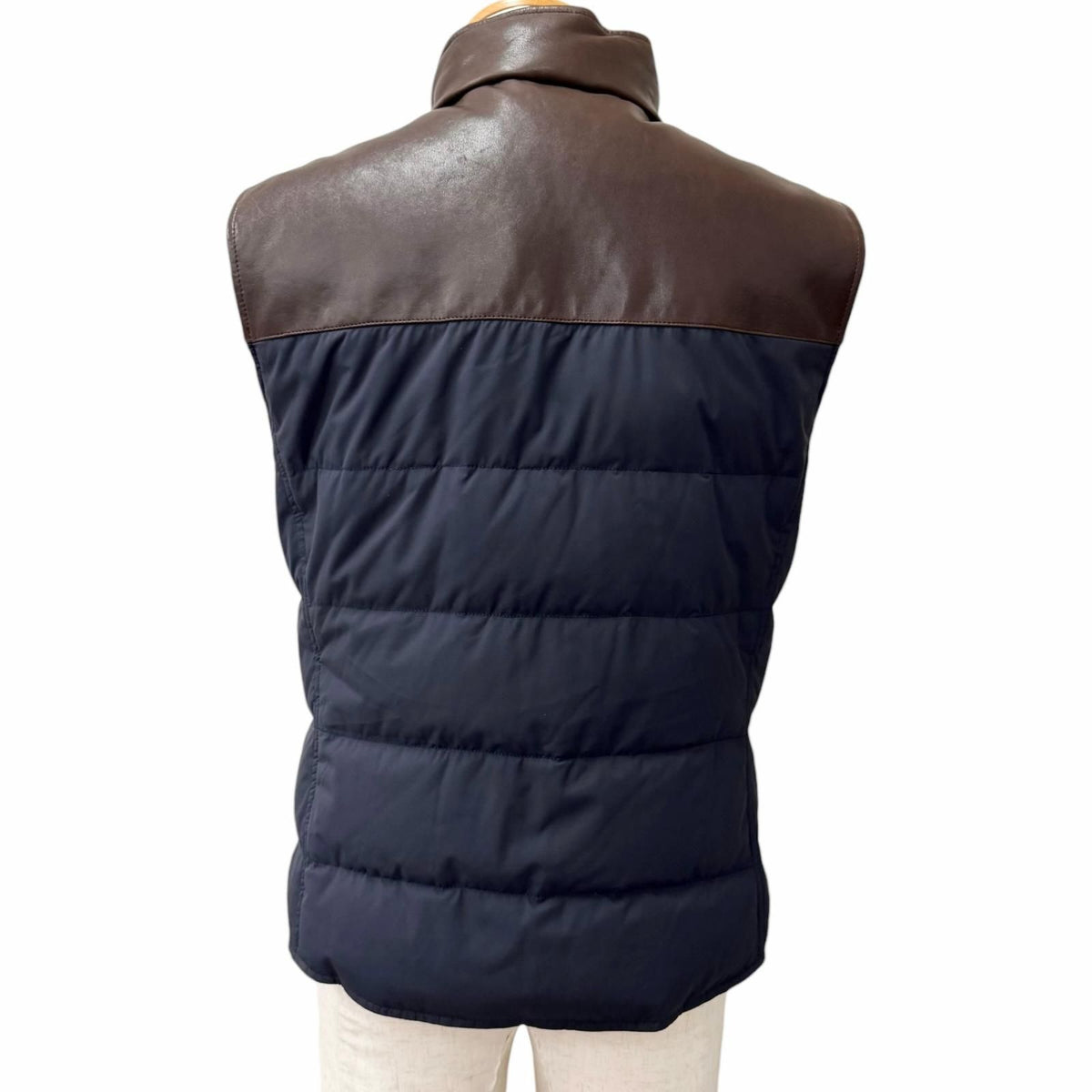 Brunello Cucinelli Lambskin Goose Feather Puffer Vest Navy Brown — view 4