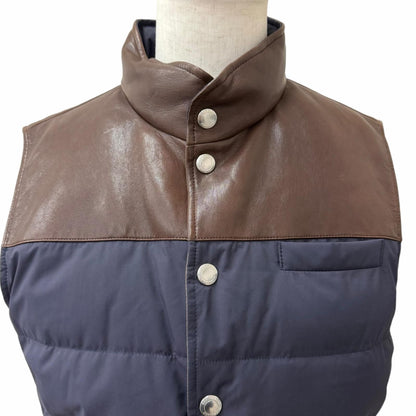 Brunello Cucinelli Lambskin Goose Feather Puffer Vest Navy Brown — view 2