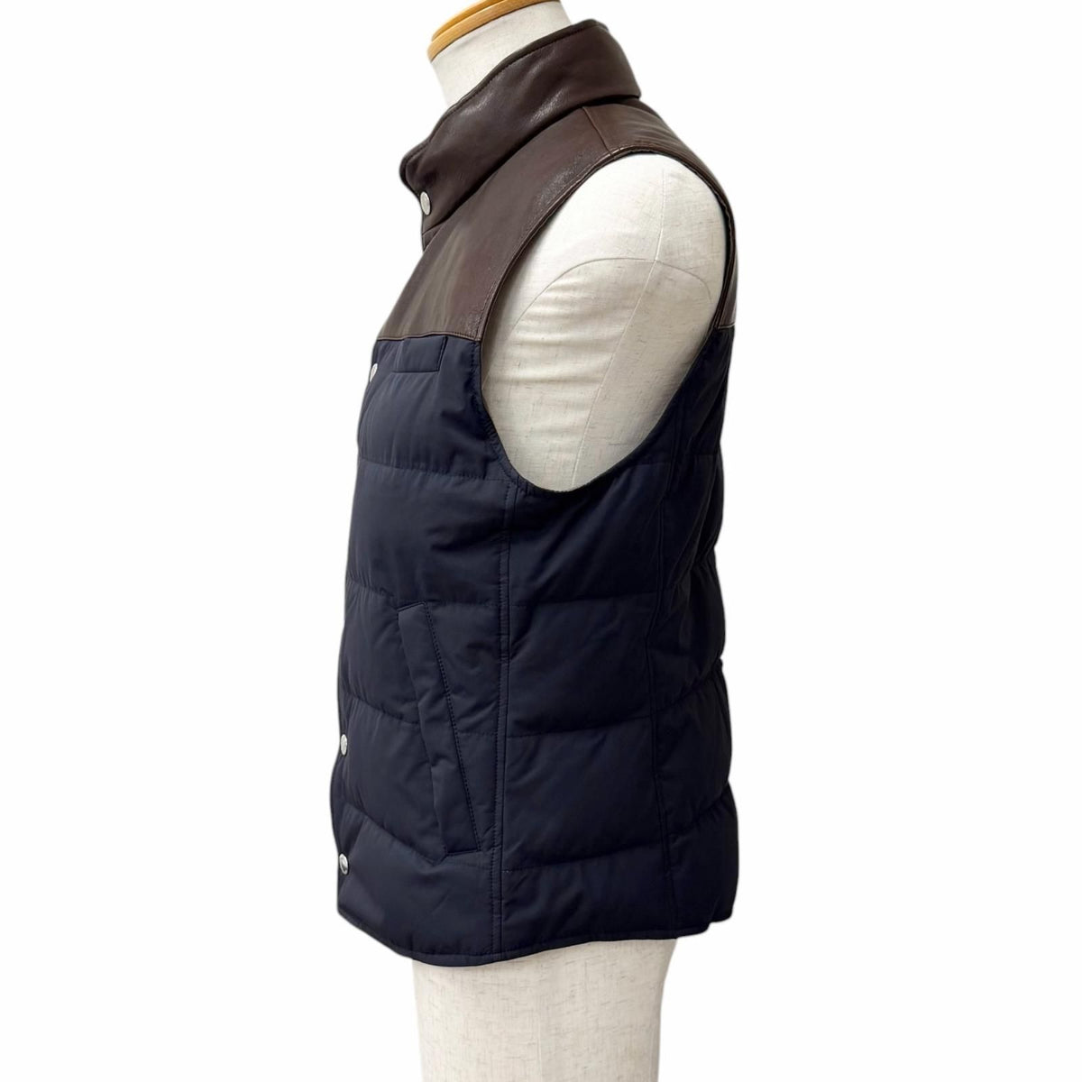 Brunello Cucinelli Lambskin Goose Feather Puffer Vest Navy Brown — view 3