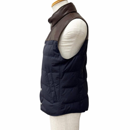 Brunello Cucinelli Lambskin Goose Feather Puffer Vest Navy Brown — view 3
