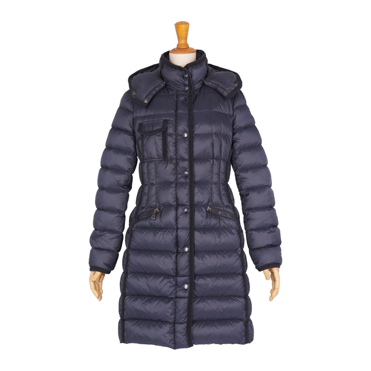 Moncler Coat Long Hermine Down Hooded Nylon Navy 1 — view 3