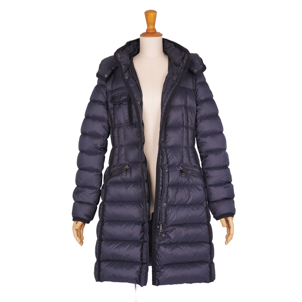 Moncler Coat Long Hermine Down Hooded Nylon Navy 1 — view 4