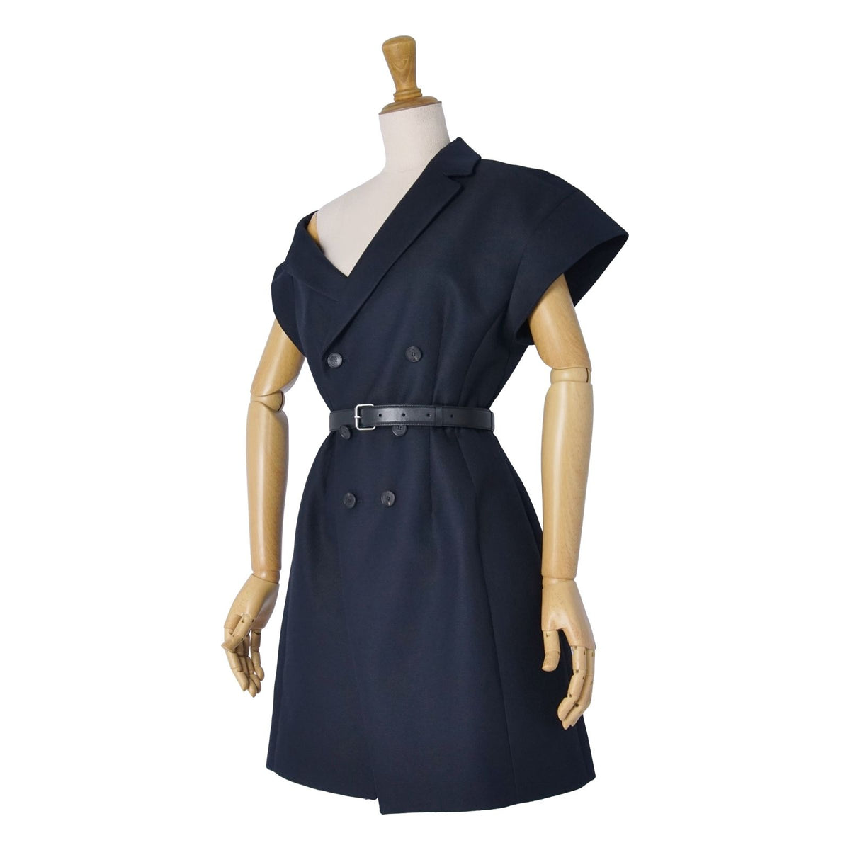 Dior Vest Gilet Long with Belt Asymmetric Top Wool Silk Navy US 4 — view 5