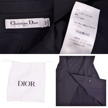 Dior Vest Gilet Long with Belt Asymmetric Top Wool Silk Navy US 4 — view 8