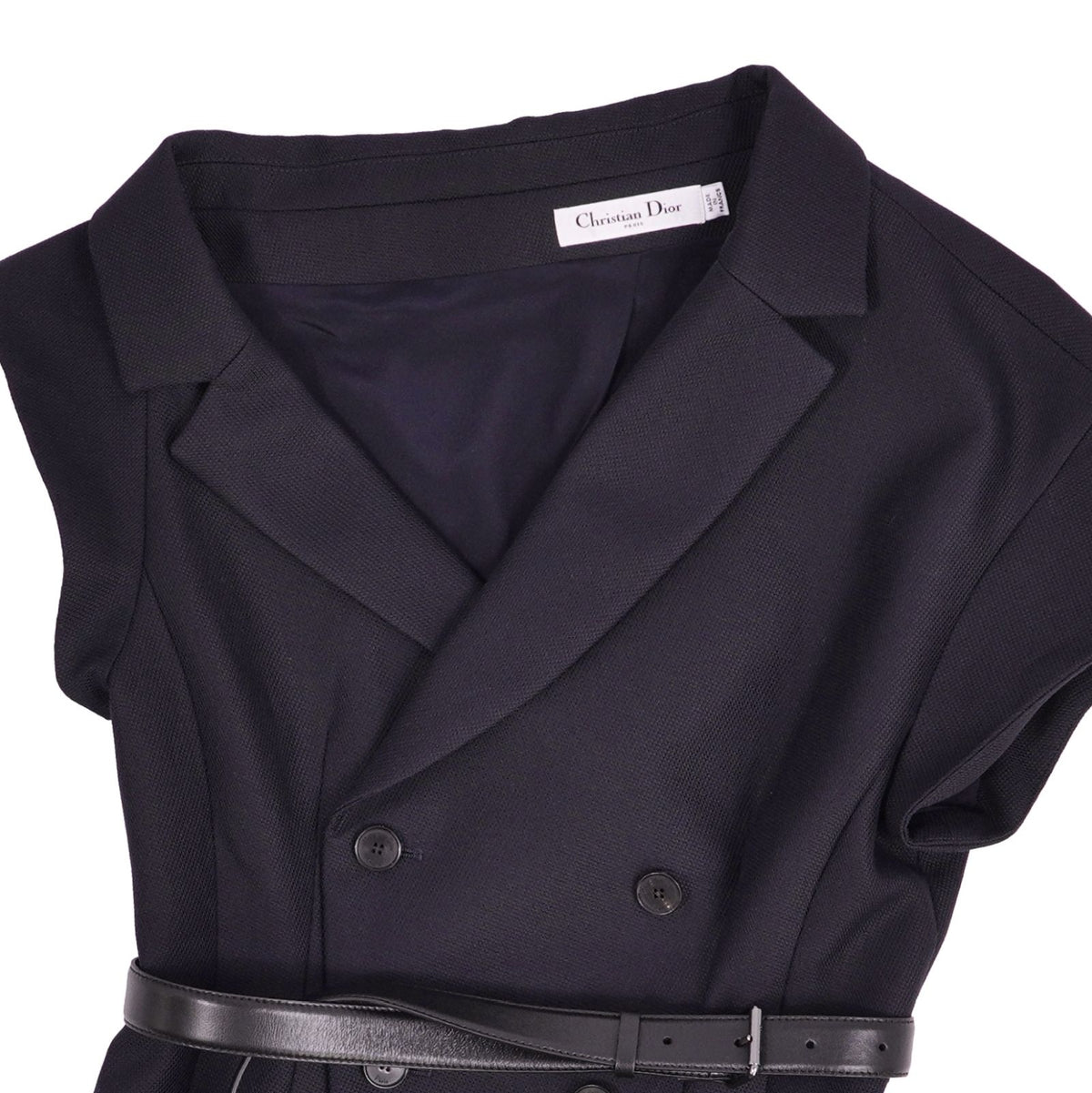 Dior Vest Gilet Long with Belt Asymmetric Top Wool Silk Navy US 4 — view 3