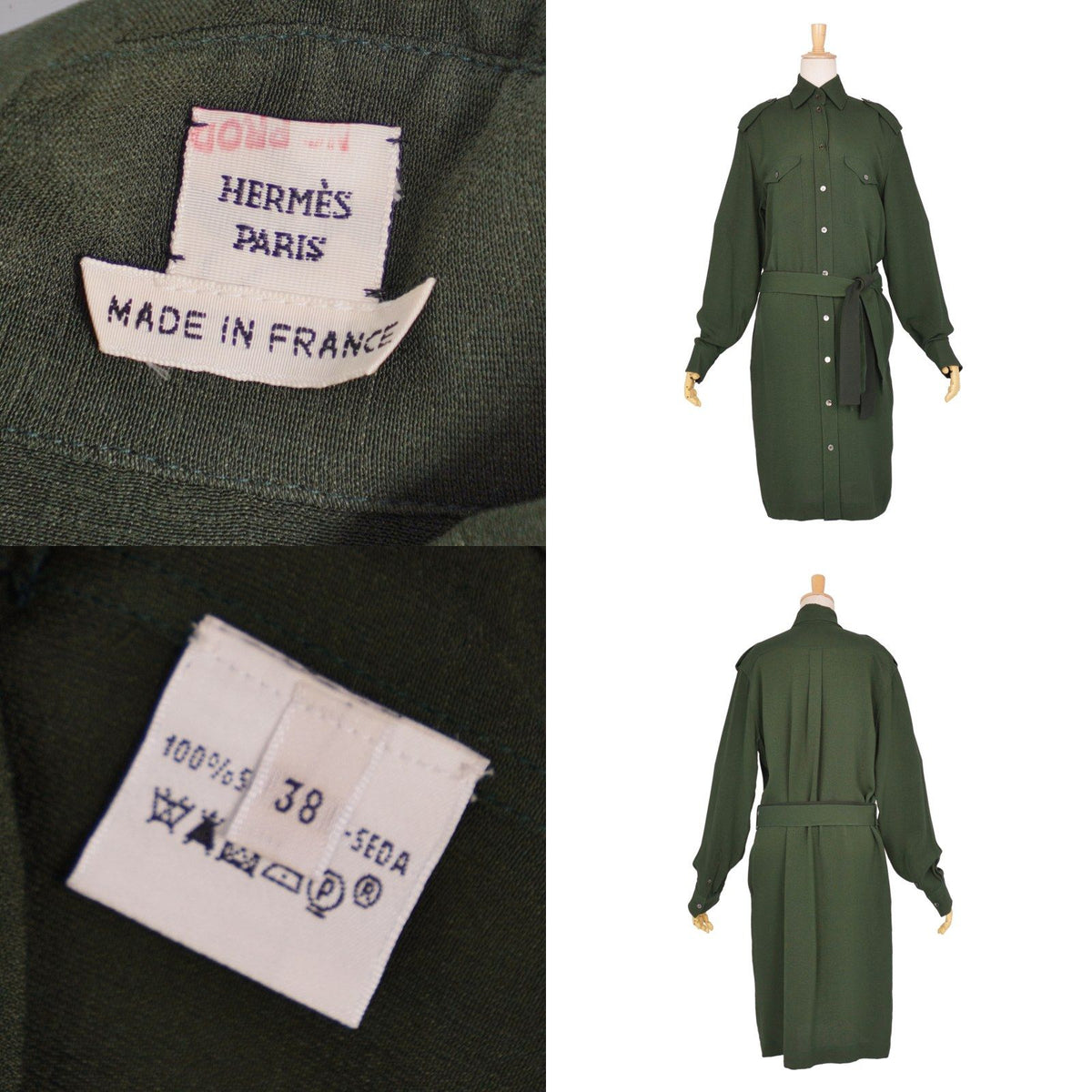 Hermes Dress Shirt Long Sleeve Top Silk Green 38 — view 7