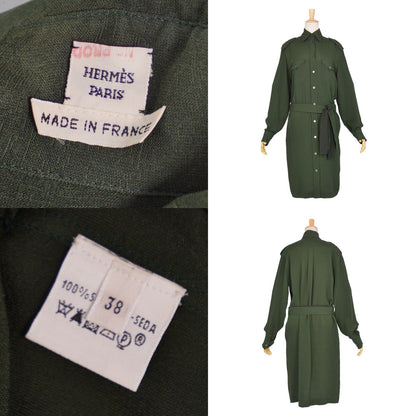 Hermes Dress Shirt Long Sleeve Top Silk Green 38 — view 7