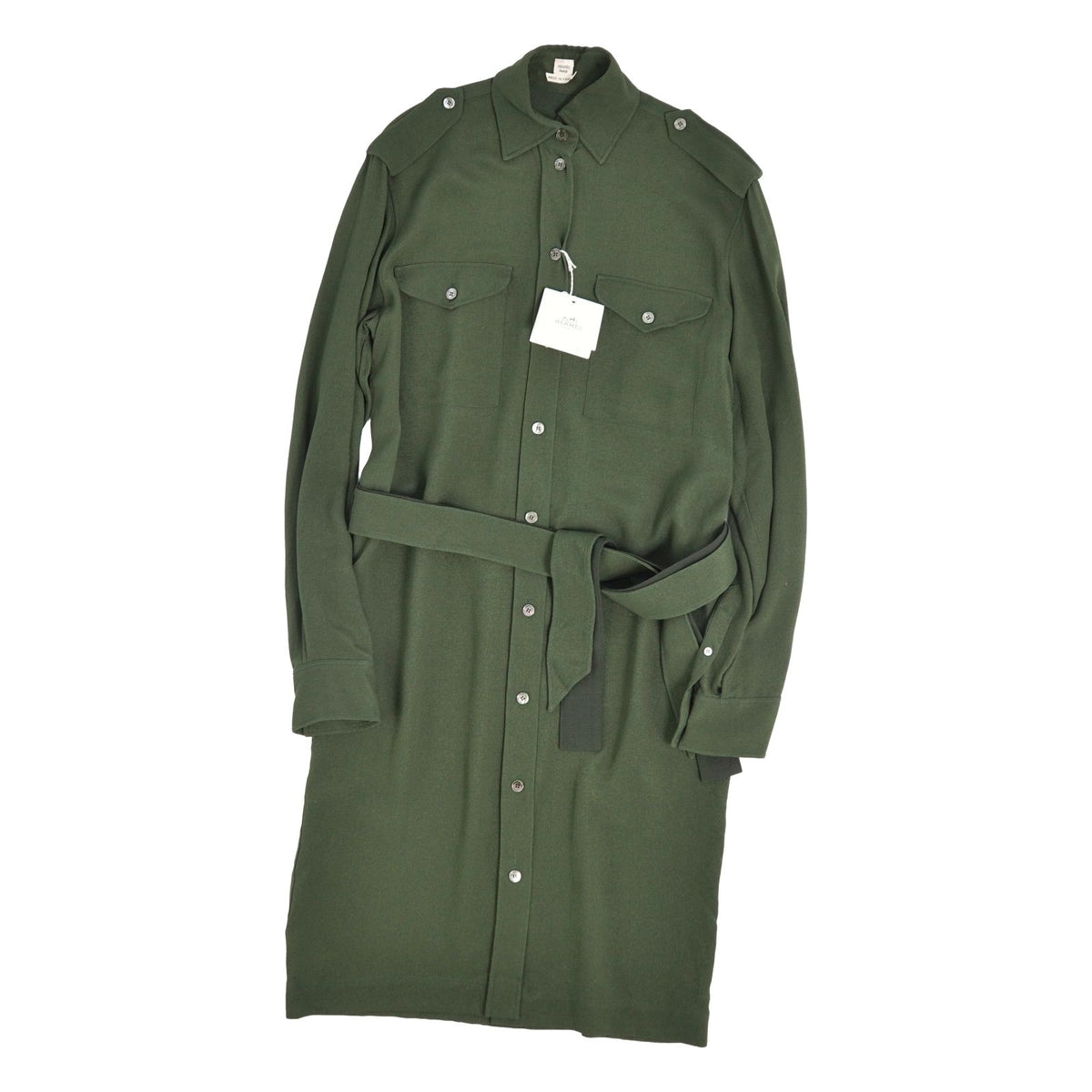 Hermes Dress Shirt Long Sleeve Top Silk Green 38