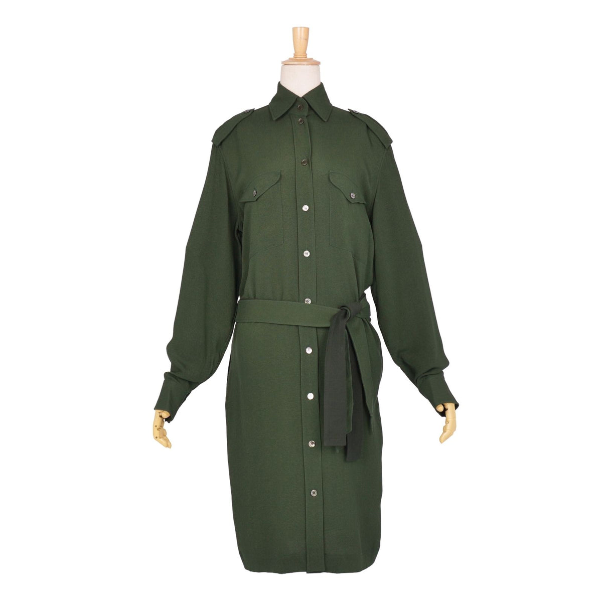 Hermes Dress Shirt Long Sleeve Top Silk Green 38 — view 3