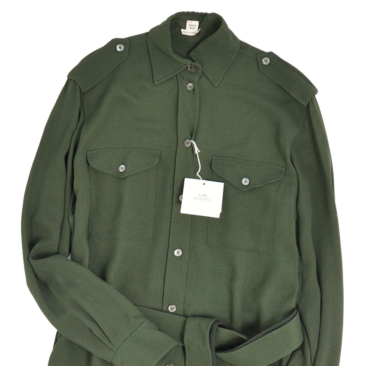 Hermes Dress Shirt Long Sleeve Top Silk Green 38 — view 2