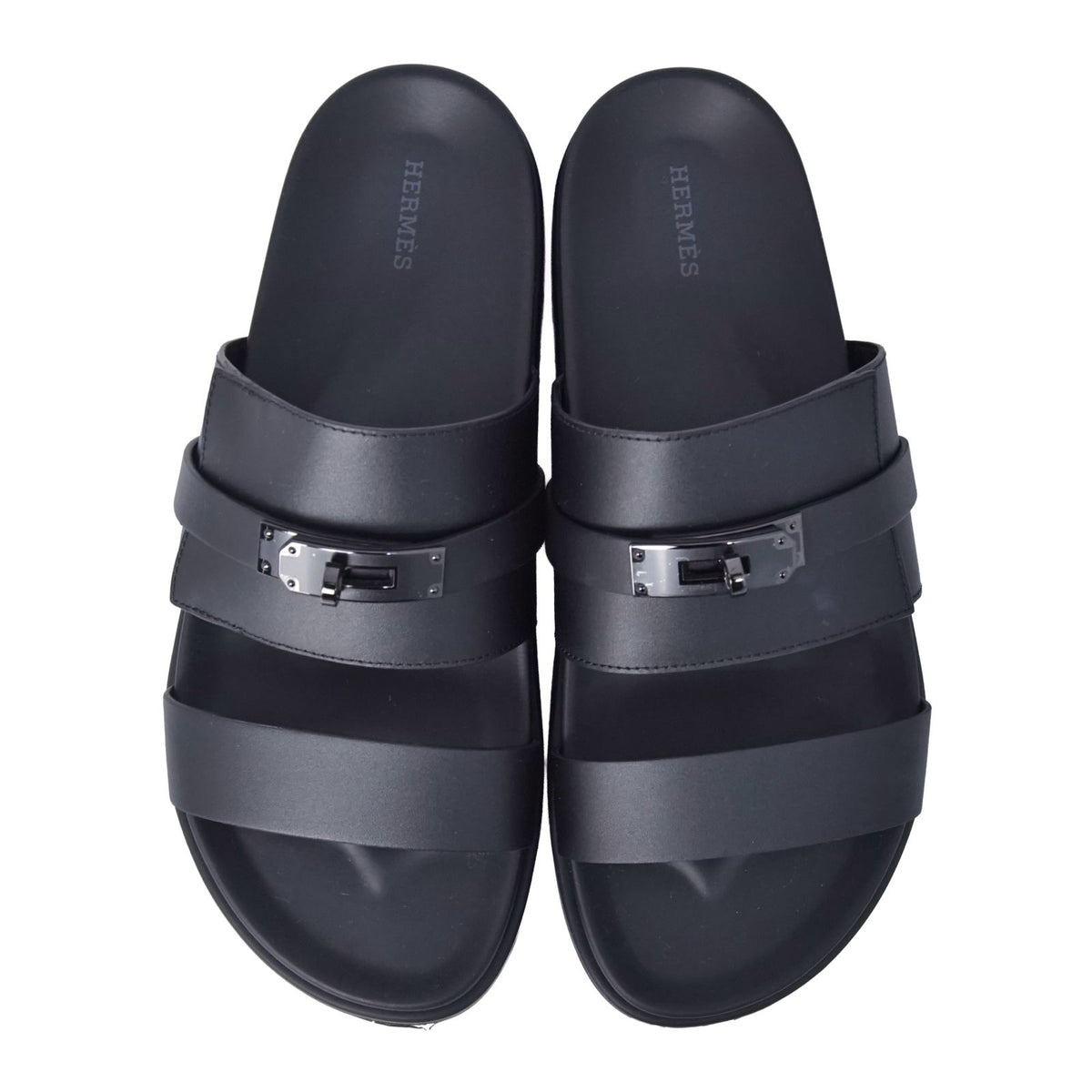 Hermes Sandals Jackson Kelly Shoes Leather Black — view 4