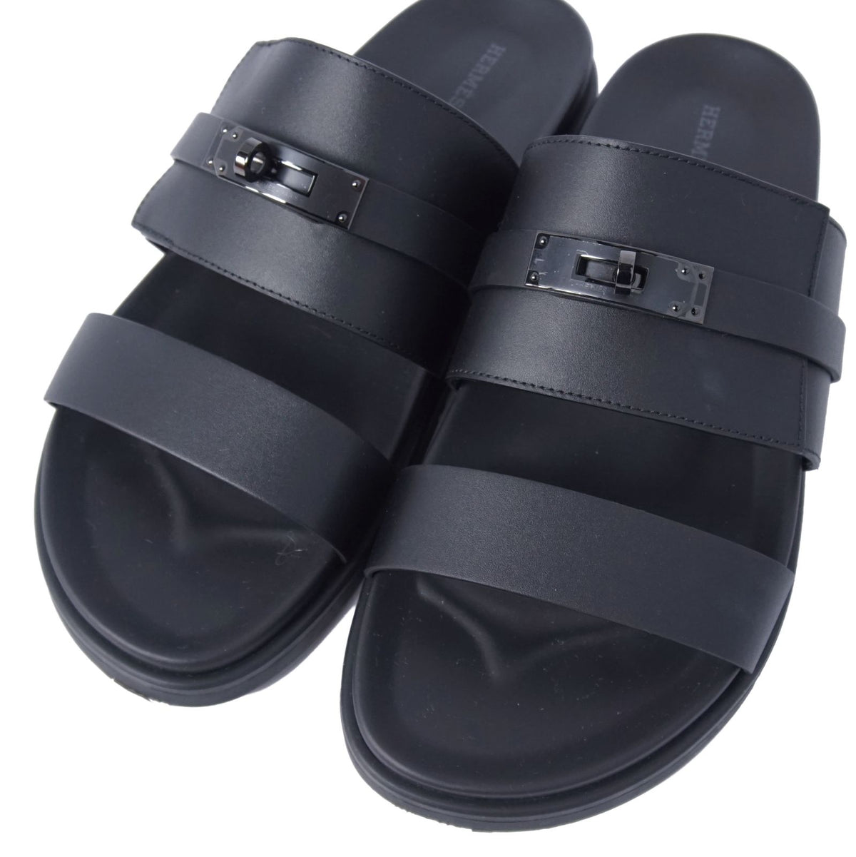 Hermes Sandals Jackson Kelly Shoes Leather Black — view 3
