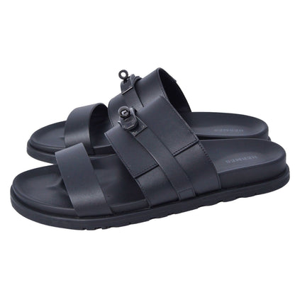 Hermes Sandals Jackson Kelly Shoes Leather Black — view 2
