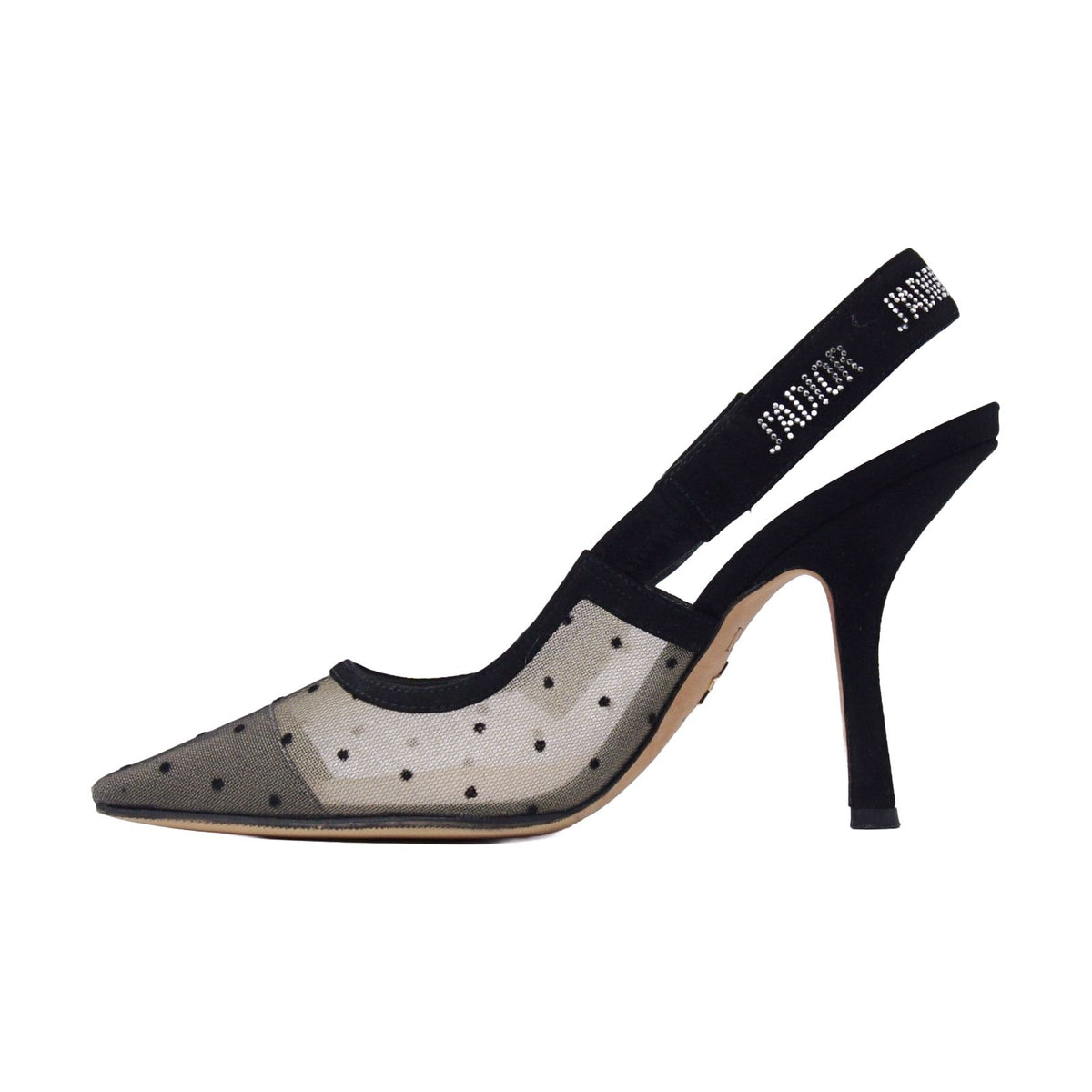 Dior J'adior Rhinestone Slingback Heels Shoes Mesh Black — view 7