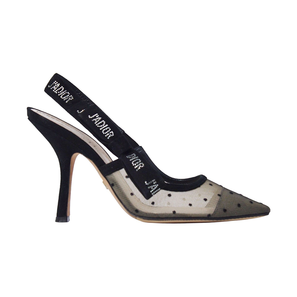Dior J'adior Rhinestone Slingback Heels Shoes Mesh Black — view 6