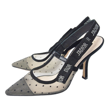 Dior J'adior Rhinestone Slingback Heels Shoes Mesh Black — view 2