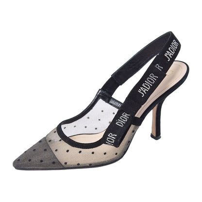 Dior J'adior Rhinestone Slingback Heels Shoes Mesh Black