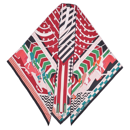 Hermes Scarf Triangle Jean All Over Print Steeple Chase Silk Multicolor