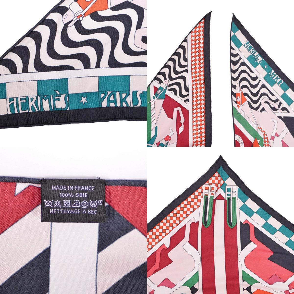 Hermes Scarf Triangle Jean All Over Print Steeple Chase Silk Multicolor — view 7