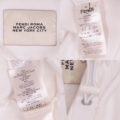 Fendi Hoodie Pocket Logo Distressed Long Sleeve Top Cotton White XS — view 6