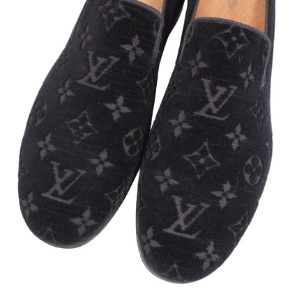 Louis Vuitton Loafers Slip-on Monogram Shoes Velour Black 6 — view 3