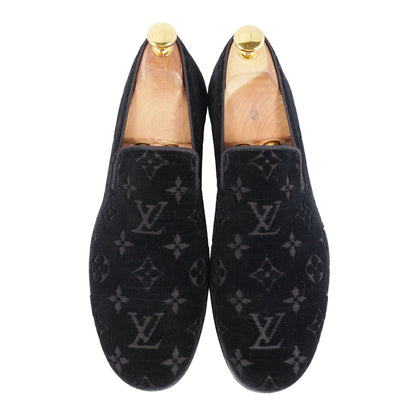 Louis Vuitton Loafers Slip-on Monogram Shoes Velour Black 6 — view 4