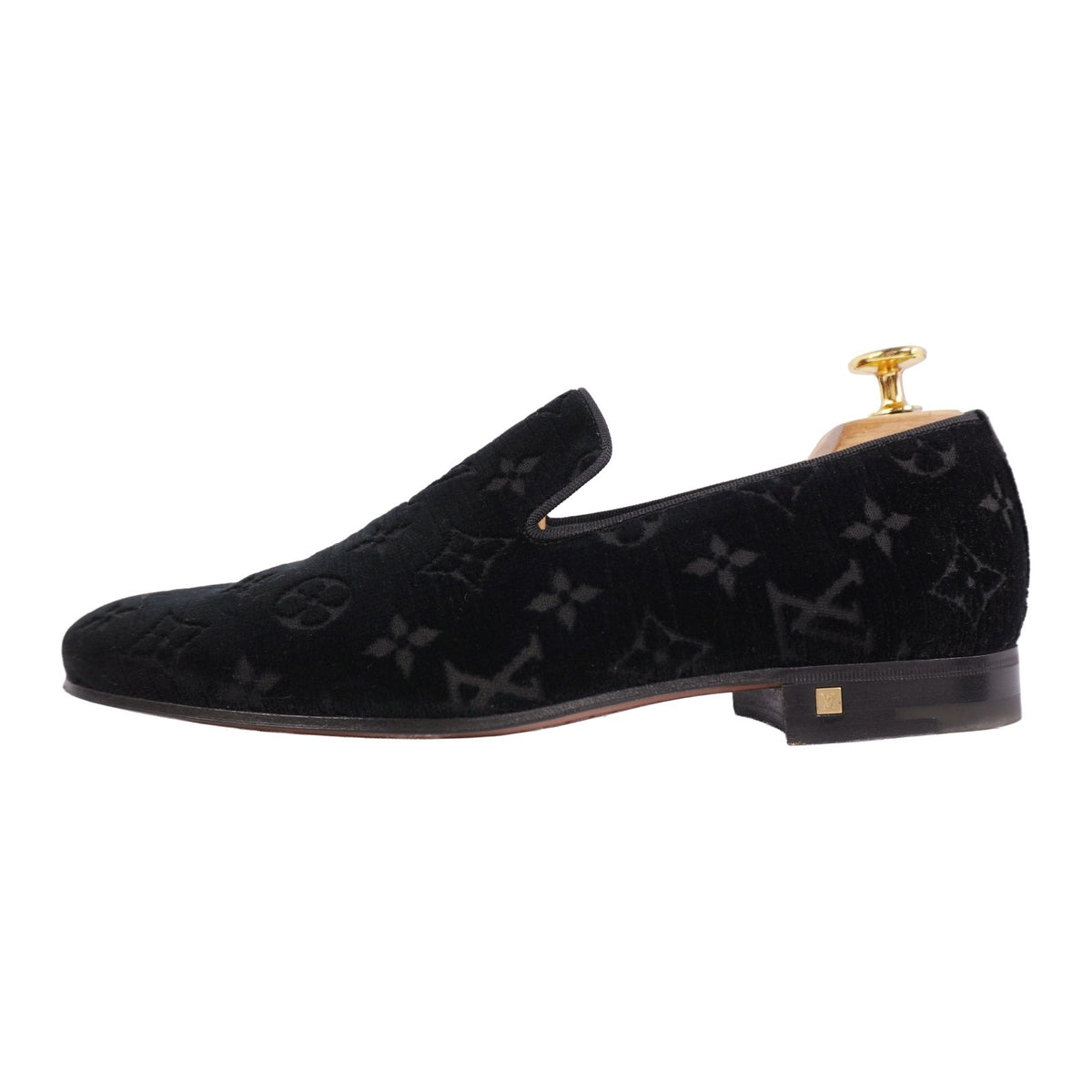 Louis Vuitton Loafers Slip-on Monogram Shoes Velour Black 6 — view 7