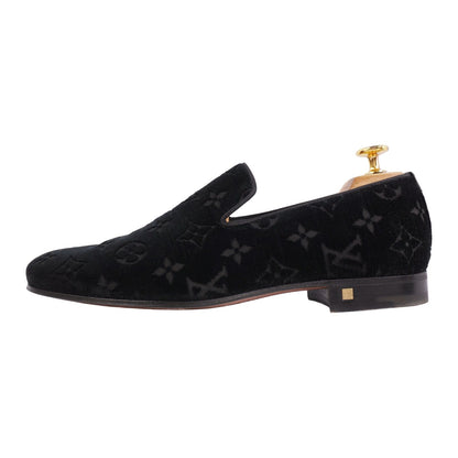 Louis Vuitton Loafers Slip-on Monogram Shoes Velour Black 6 — view 7