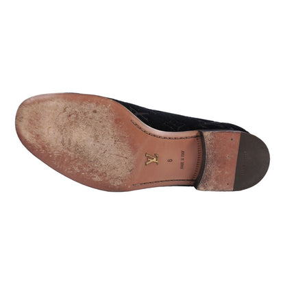 Louis Vuitton Loafers Slip-on Monogram Shoes Velour Black 6 — view 8