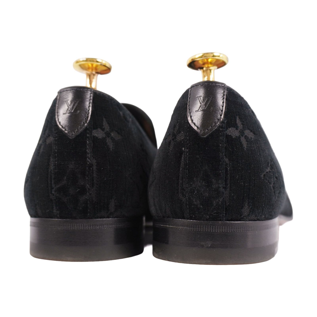 Louis Vuitton Loafers Slip-on Monogram Shoes Velour Black 6 — view 5