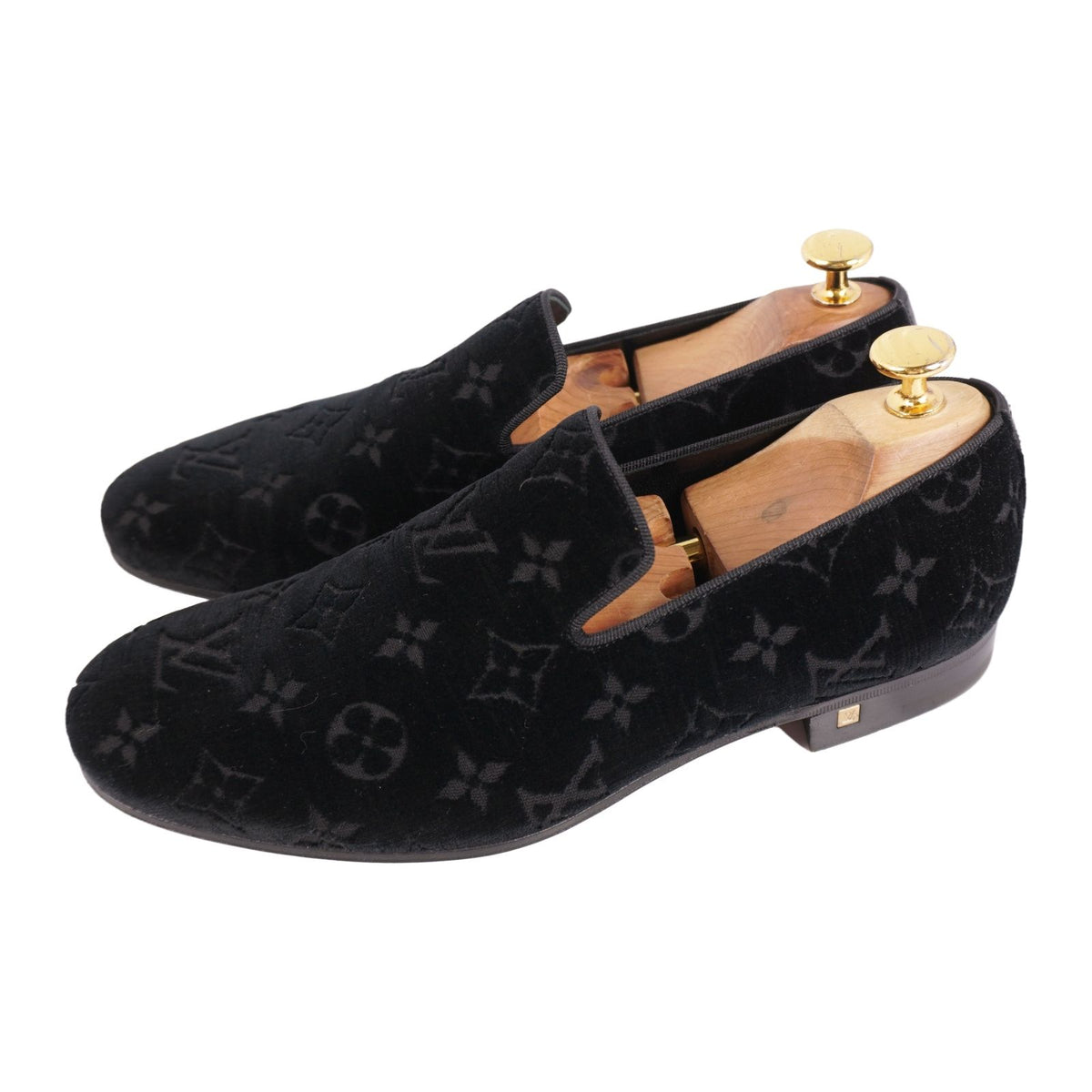 Louis Vuitton Loafers Slip-on Monogram Shoes Velour Black 6 — view 2