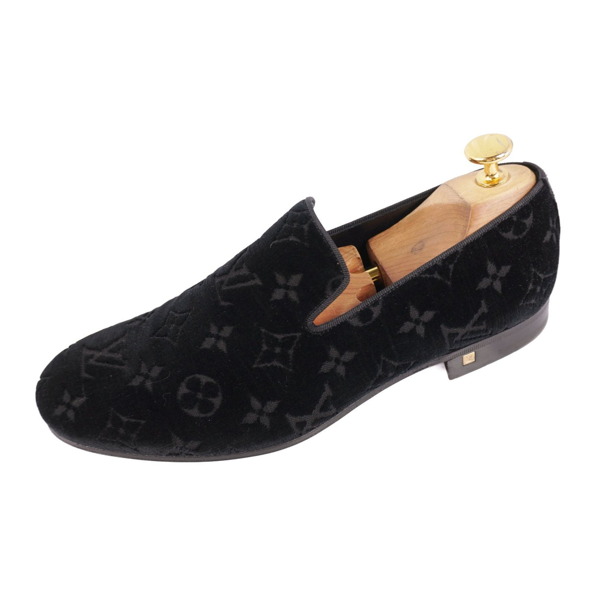 Louis Vuitton Loafers Slip-on Monogram Shoes Velour Black 6