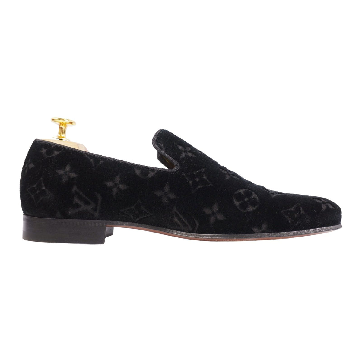 Louis Vuitton Loafers Slip-on Monogram Shoes Velour Black 6 — view 6