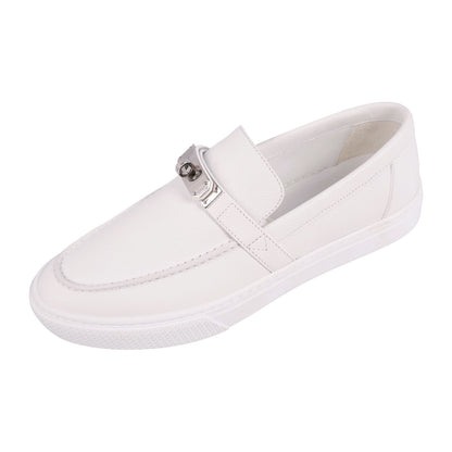 Hermes Loafers Moccasins Game Slip-on Kelly Shoes Leather White