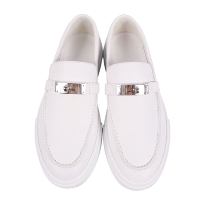 Hermes Loafers Moccasins Game Slip-on Kelly Shoes Leather White — view 4