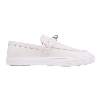 Hermes Loafers Moccasins Game Slip-on Kelly Shoes Leather White — view 6