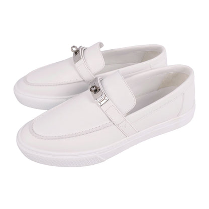 Hermes Loafers Moccasins Game Slip-on Kelly Shoes Leather White — view 2