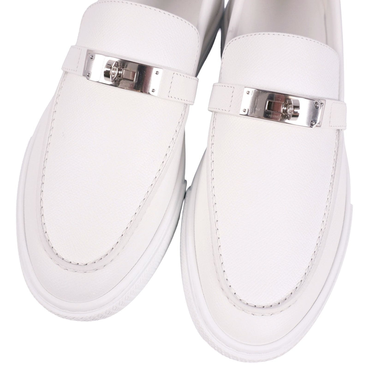 Hermes Loafers Moccasins Game Slip-on Kelly Shoes Leather White — view 3