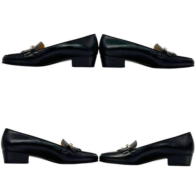 Celine Loafers Triomphe Leather Black Fringe Shoes — view 2