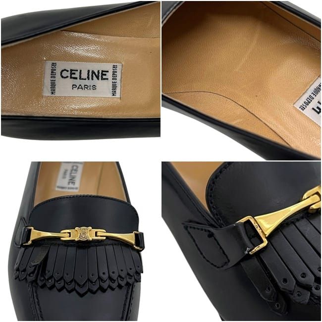 Celine Loafers Triomphe Leather Black Fringe Shoes — view 4