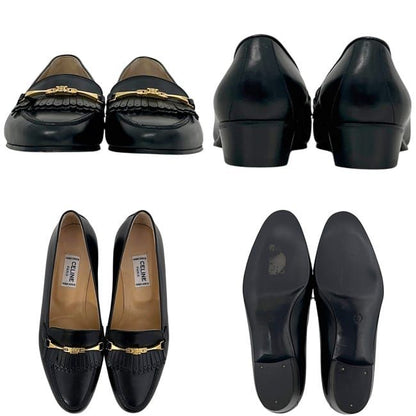 Celine Loafers Triomphe Leather Black Fringe Shoes — view 3