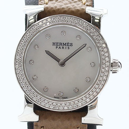 Hermes H Watch Ronde Diamond Bezel White Shell Dial