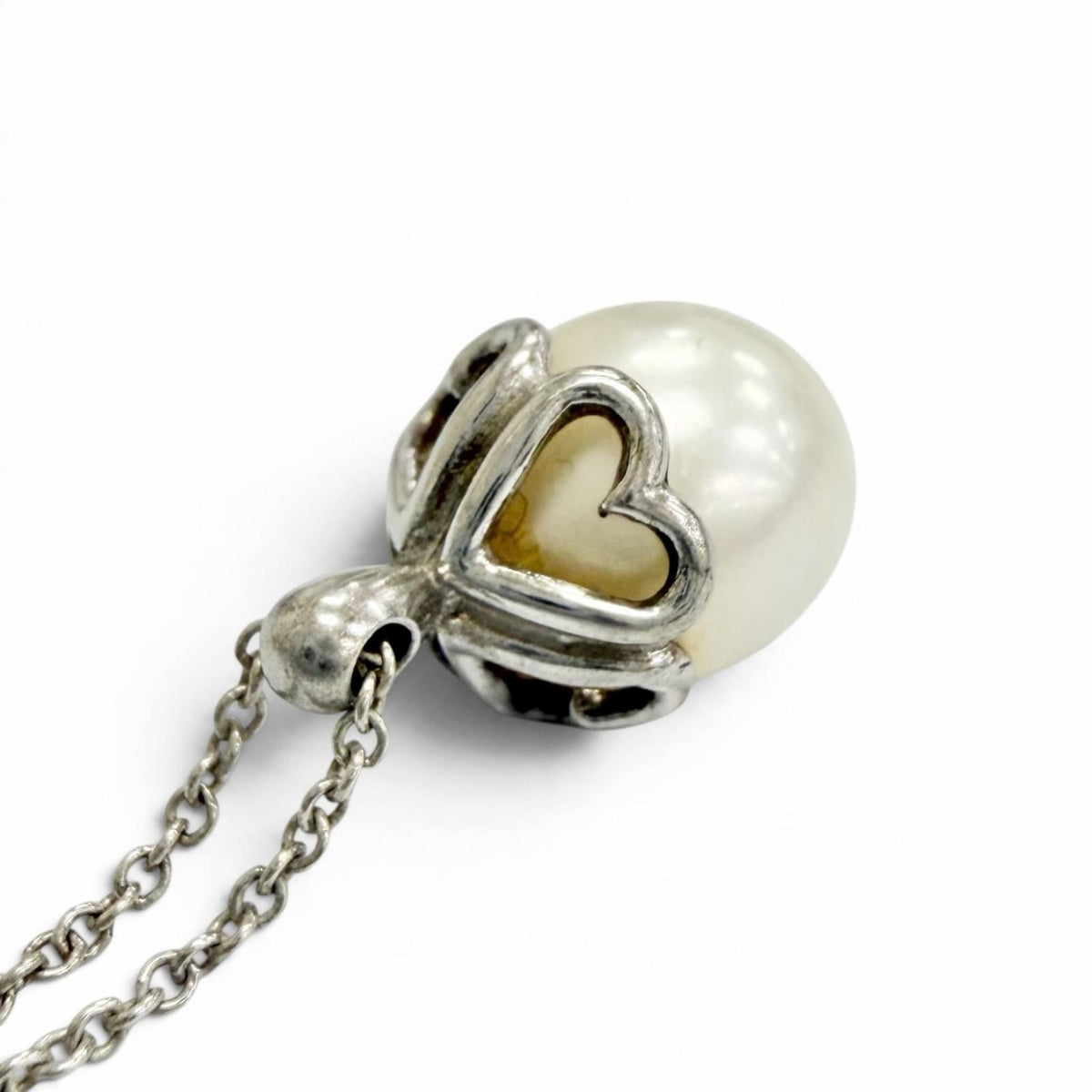 Tiffany & Co 925 Fresh Water Pearl Open Heart Necklace Silver — view 5
