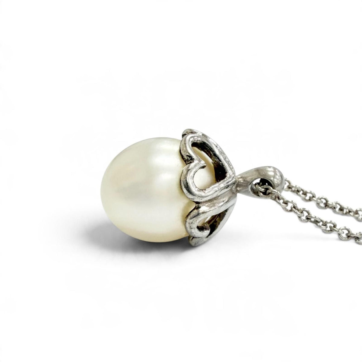 Tiffany & Co 925 Fresh Water Pearl Open Heart Necklace Silver — view 4